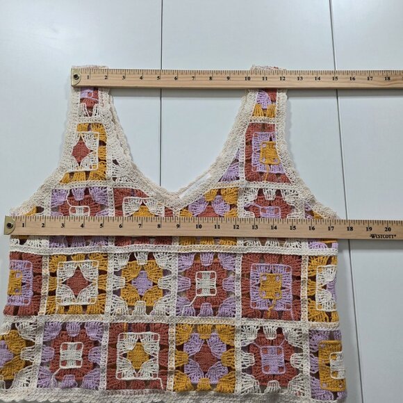 Rebellion Again Crocheted Top Women L Granny Square Sleeveless V Neck Crop Boho - Picture 5 of 14